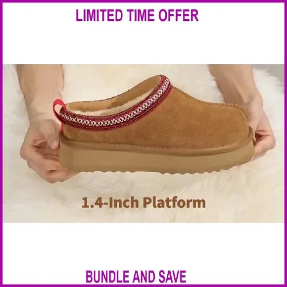 Women's Platform Slipper Boots Fleece Lined Suede Anti-Slip House Shoes - Picture 8 of 8